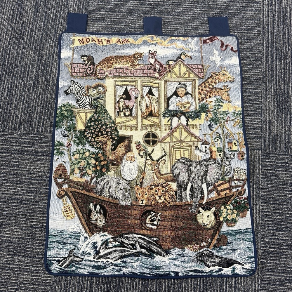 Vintage Noah's Ark Wall Tapestry 32×25 Animal Nursery Christian Decor Bible